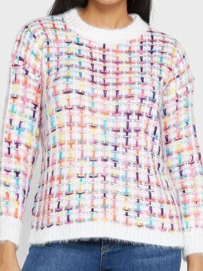 Ella by Namshi Size M-L Multi-Color Woven Grid Textured Fuzzy Sweater